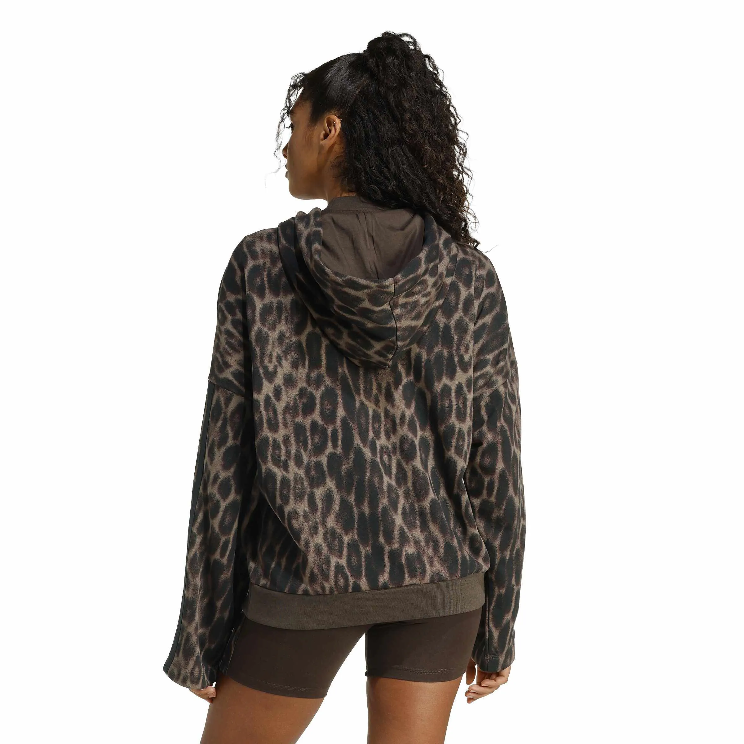 Adidas Seasonal Essentials Leopard Hoodie French Terry 3-Streifen Damen braun