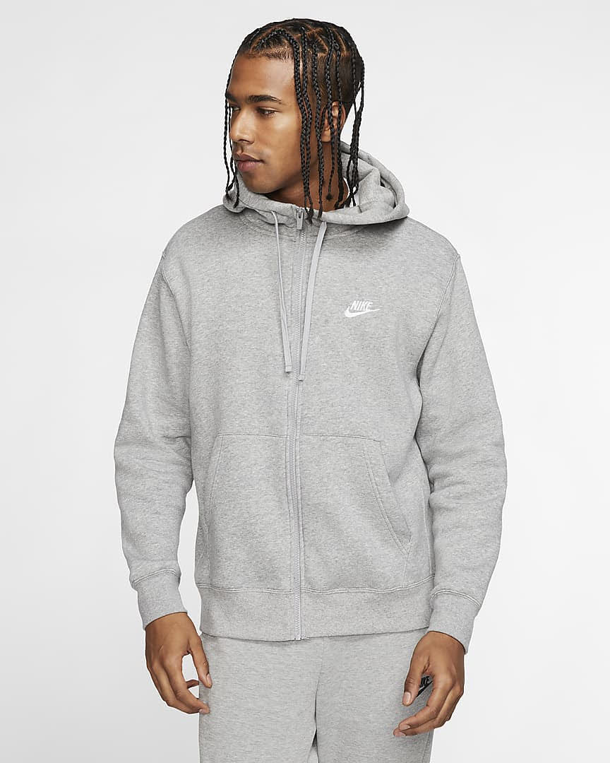 Nike M NSW CLUB HOODIE FZ BB Herren Sweatjacke Kapuzenjacke Sportweste grau NEU