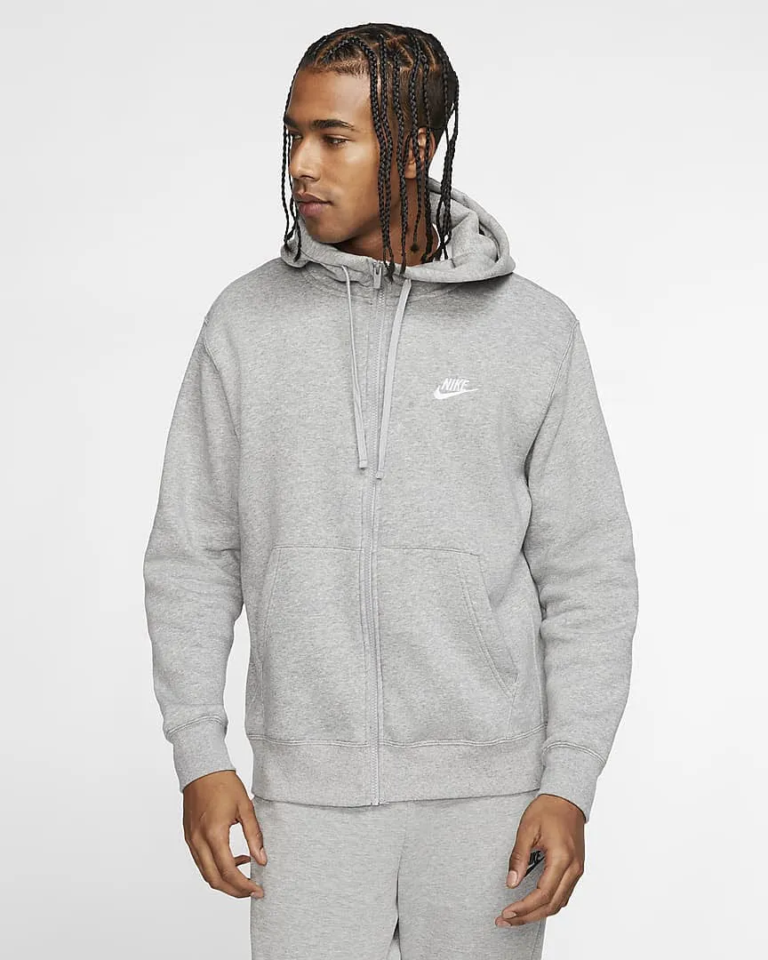 Nike M NSW CLUB HOODIE FZ BB Herren Sweatjacke Kapuzenjacke Sportweste grau NEU