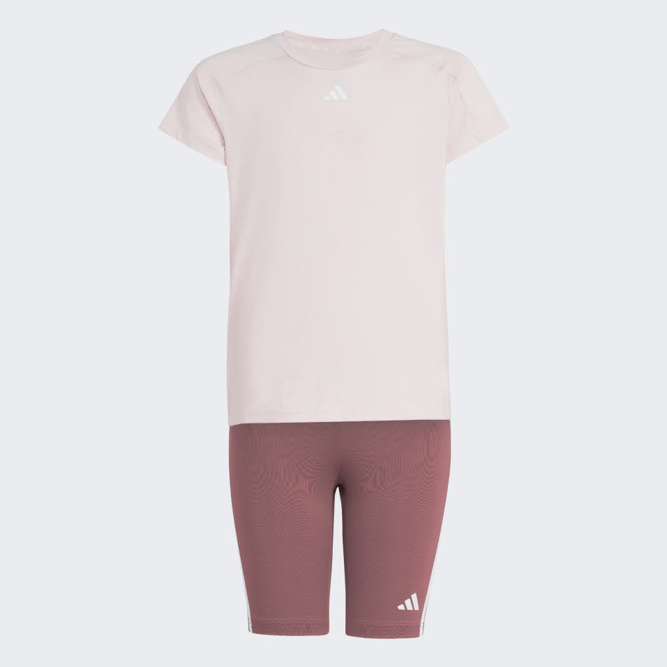 adidas Train Essentials Mädchen T-Shirt und Shorts Set weiß/rosa