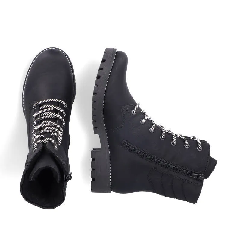 Rieker Damen Biker Boots Stiefelette Gefüttert Modeschuh asphaltschwarz