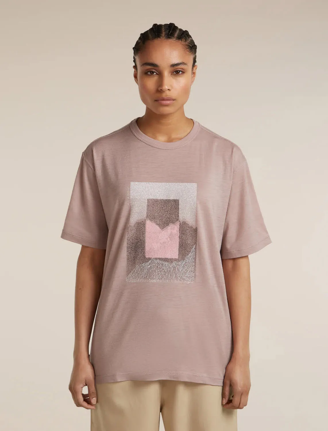 Icebreaker 150 Tech Lite Relaxed T-Shirt Mountain Shift Damen Funktionsshirt pink quartz