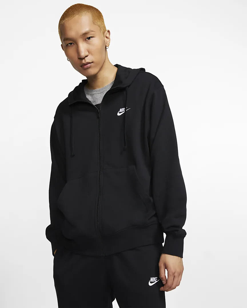 Nike M NSW CLUB HOODIE FZ FT Herren Sweatjacke Kapuzenjacke Sportweste schwarz NEU