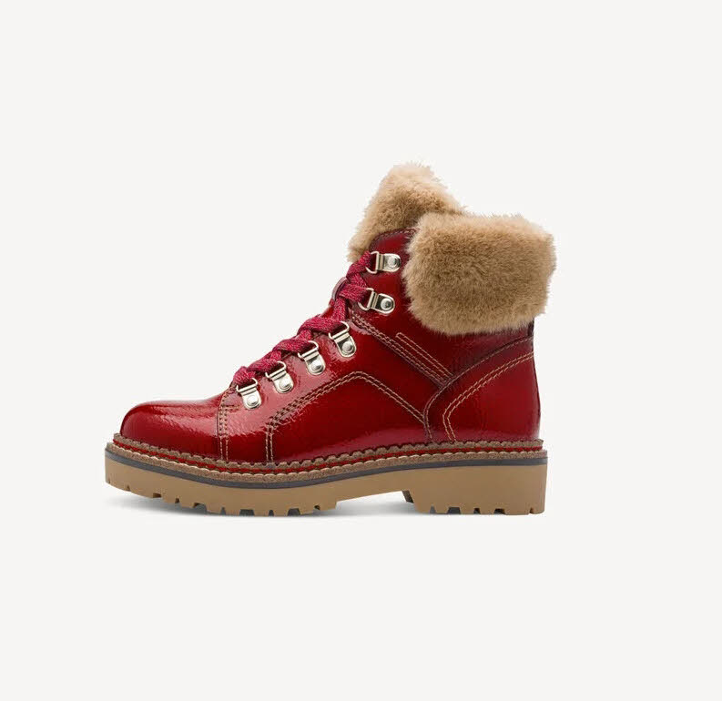 Tamaris Damen Stiefelette Kurzstiefel Schnürstiefel gefüttert rot