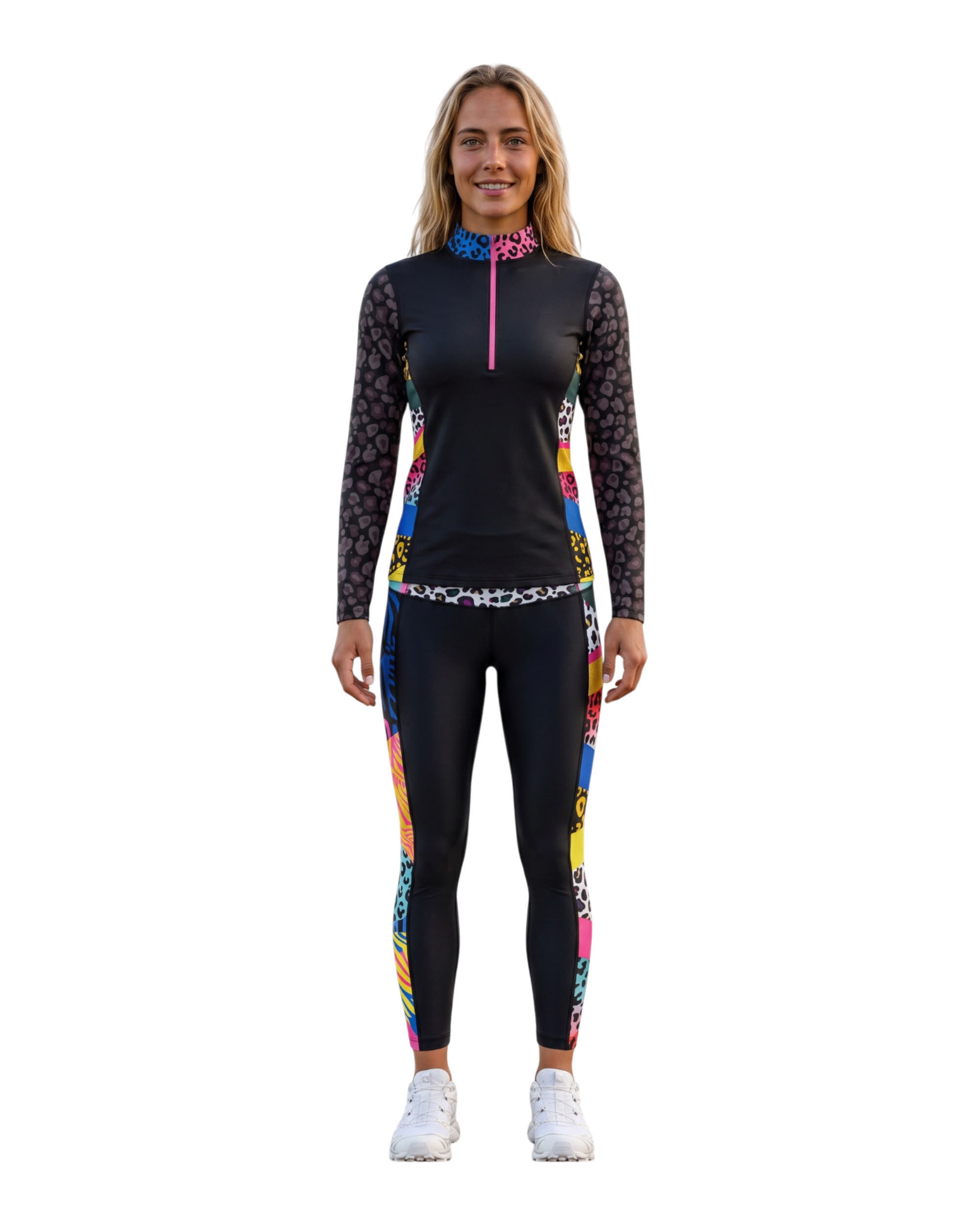 FreiSein Project SNOW TRACES Damen Skirolli Midlayer Funktionsshirt schwarz gemustert