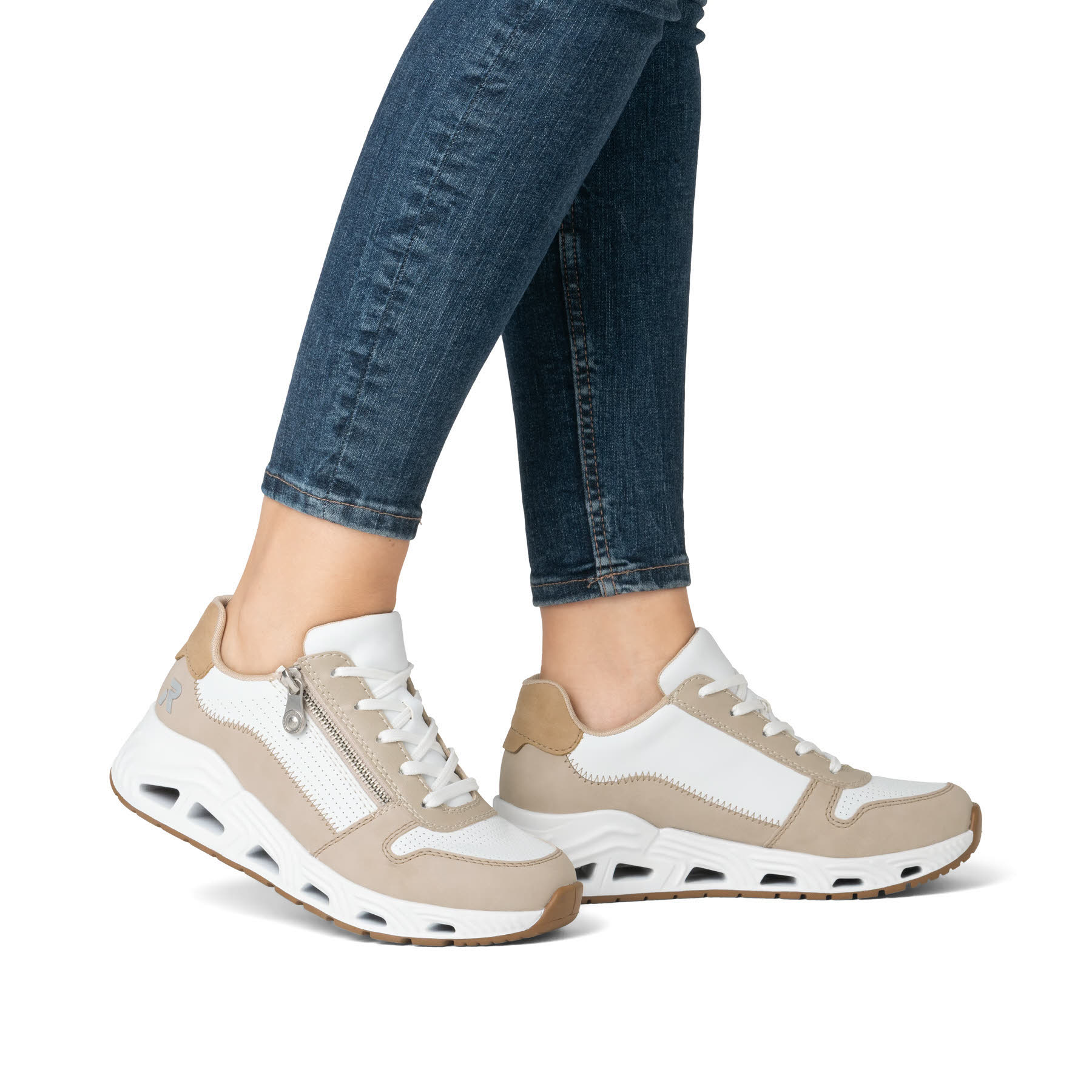Rieker Damen Halbschuhe Sneaker weiß beige