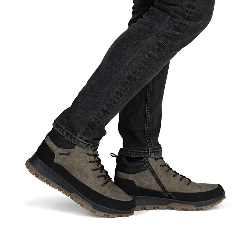 Rieker Herren Schnürstiefel Stiefelette schwarz-grau