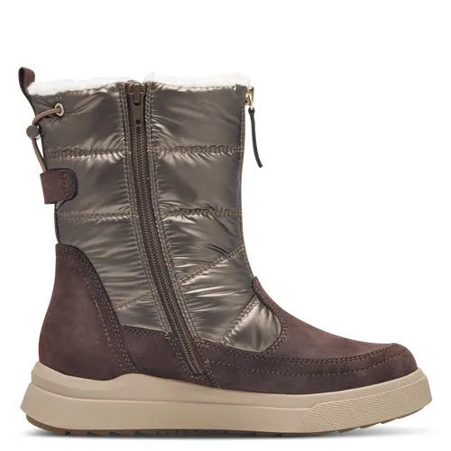 Jana Damen Boots Winterstiefel Slipper gefüttert braun gold