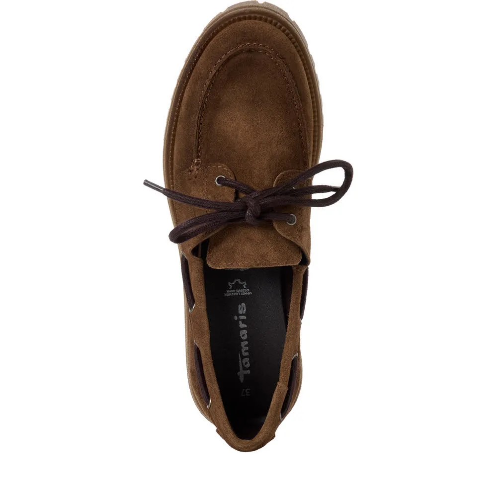 Tamaris Damen Schnürer Slipper braun