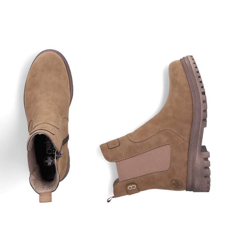 Rieker Chelsea Boots Damen Stiefelette Kurzstiefel wood