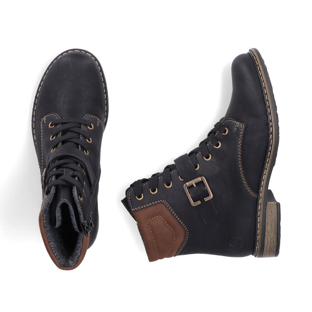 Rieker Schnürstiefel Damen Freizeitstiefel Kurzstiefel schwarz