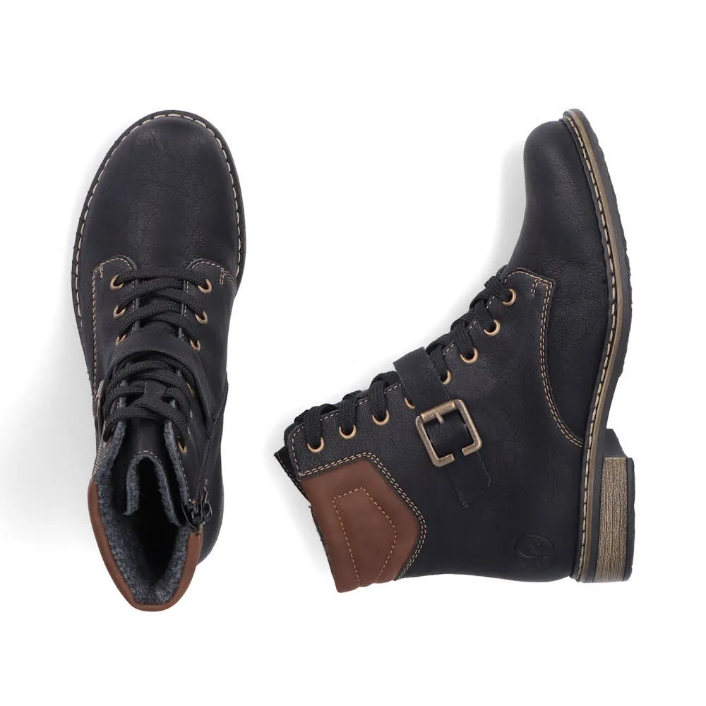 Rieker Schnürstiefel Damen Freizeitstiefel Kurzstiefel schwarz