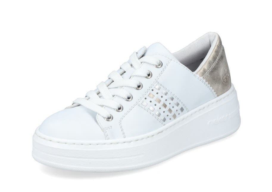 Rieker Damen Halbschuh Schnürer Sneaker Modeschuh weiß