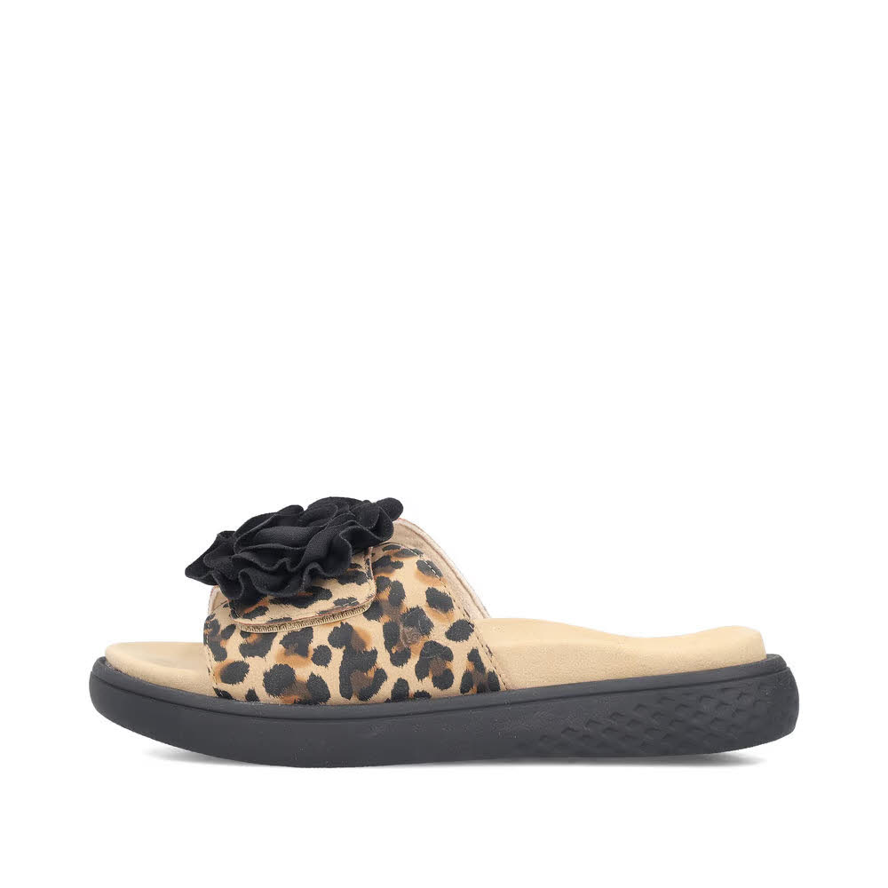 Rieker FSK Damen Sandalen Pantoletten leoprint beige/schwarz