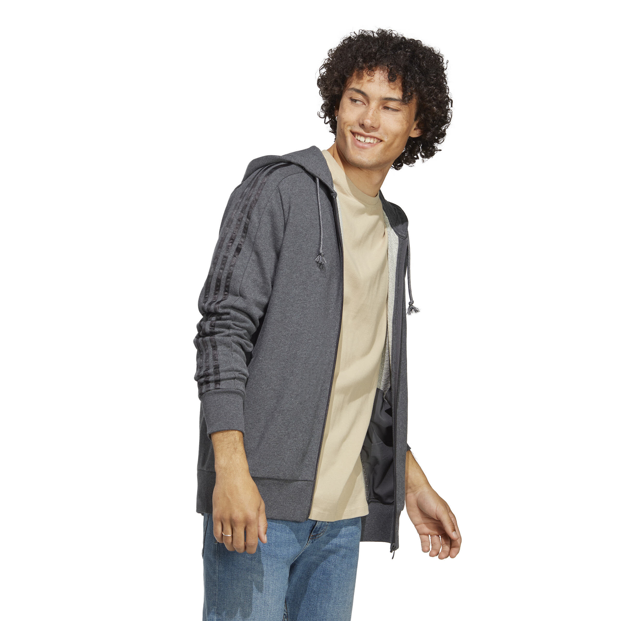 adidas M 3S FT FZ HD Herren Kapuzenjacke Trainingsweste grau NEU