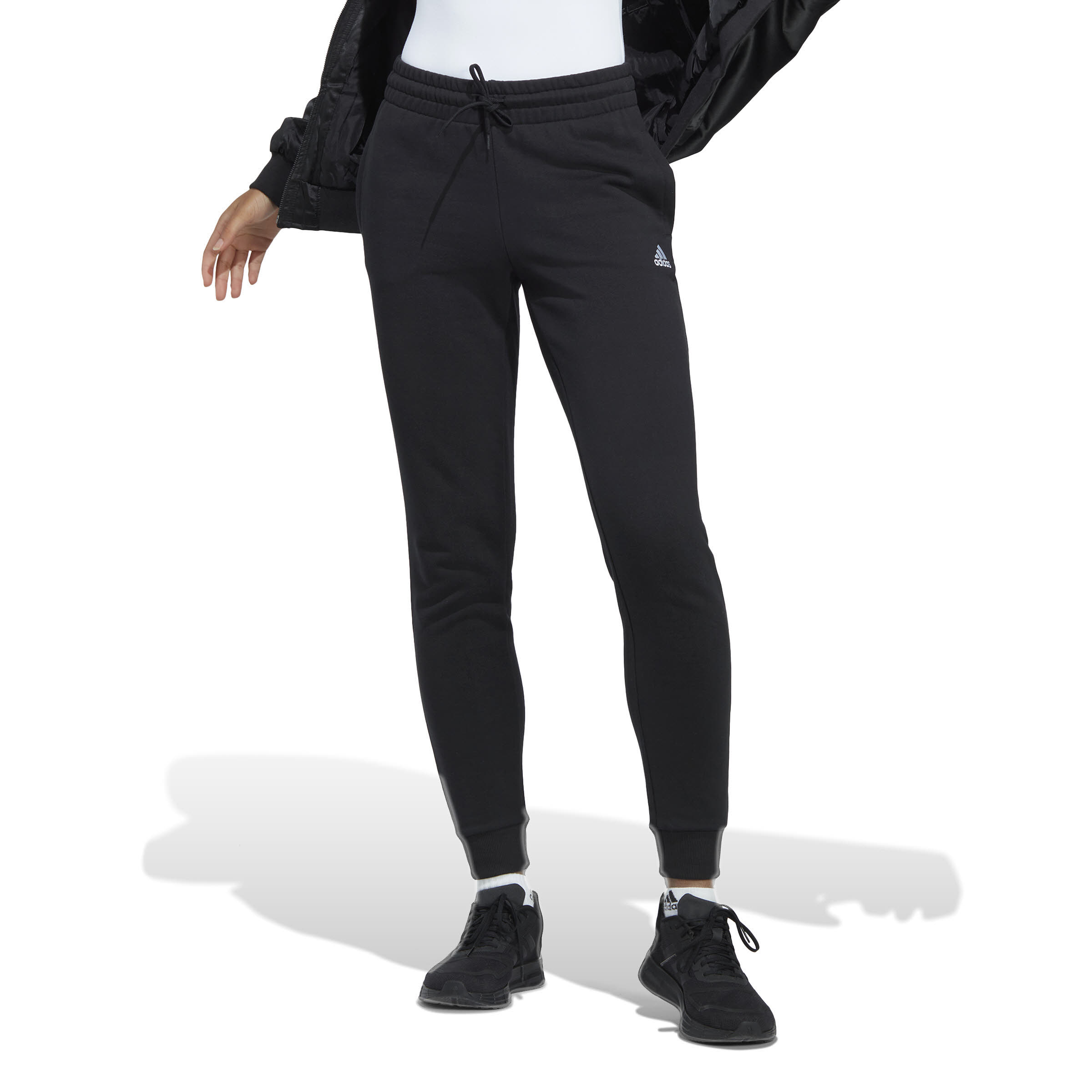 Adidas Essentials Linear French Terry Cuffed Hose Weitenregulierbar Baumwolle Damen Schwarz