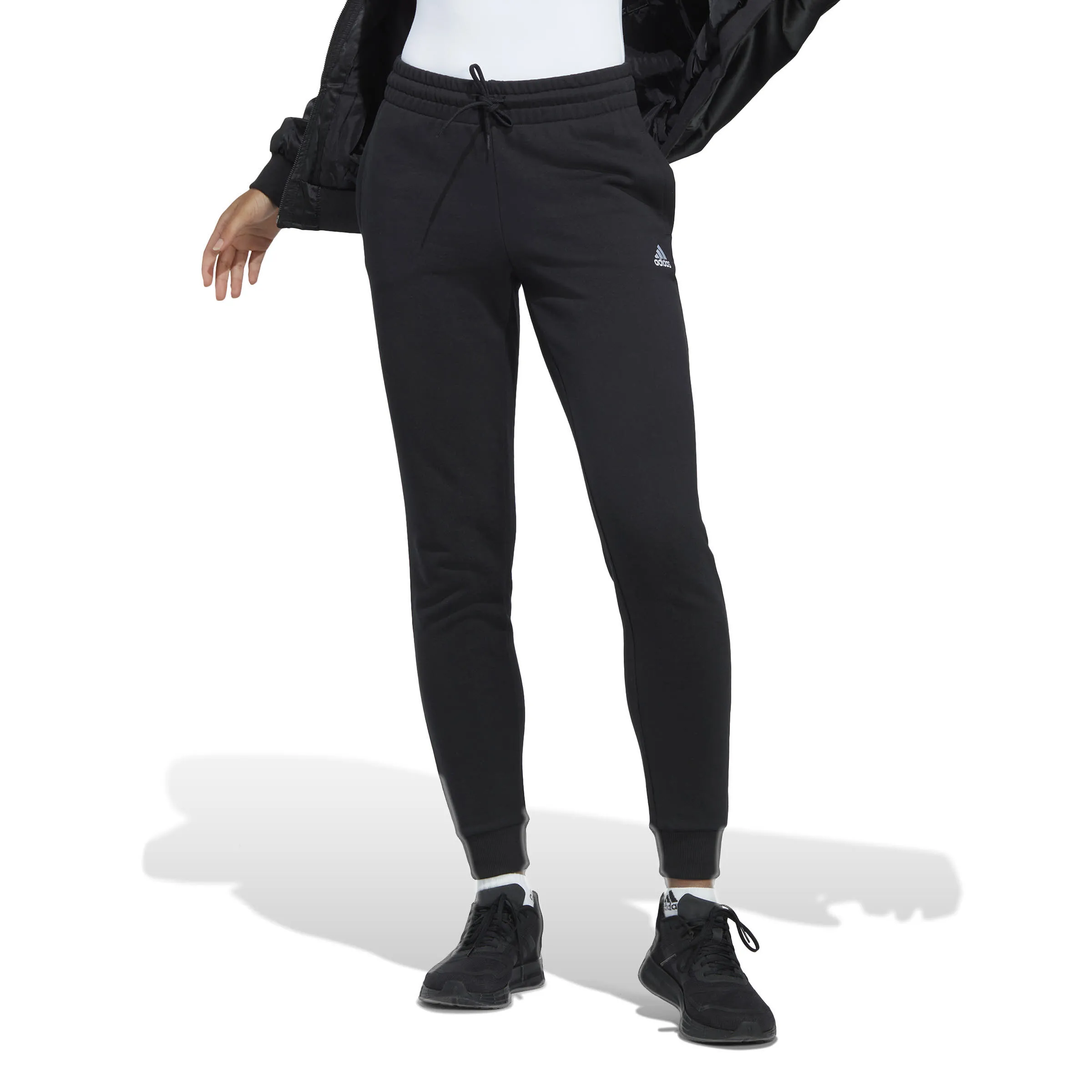 Adidas Essentials Linear French Terry Cuffed Hose Weitenregulierbar Baumwolle Damen Schwarz