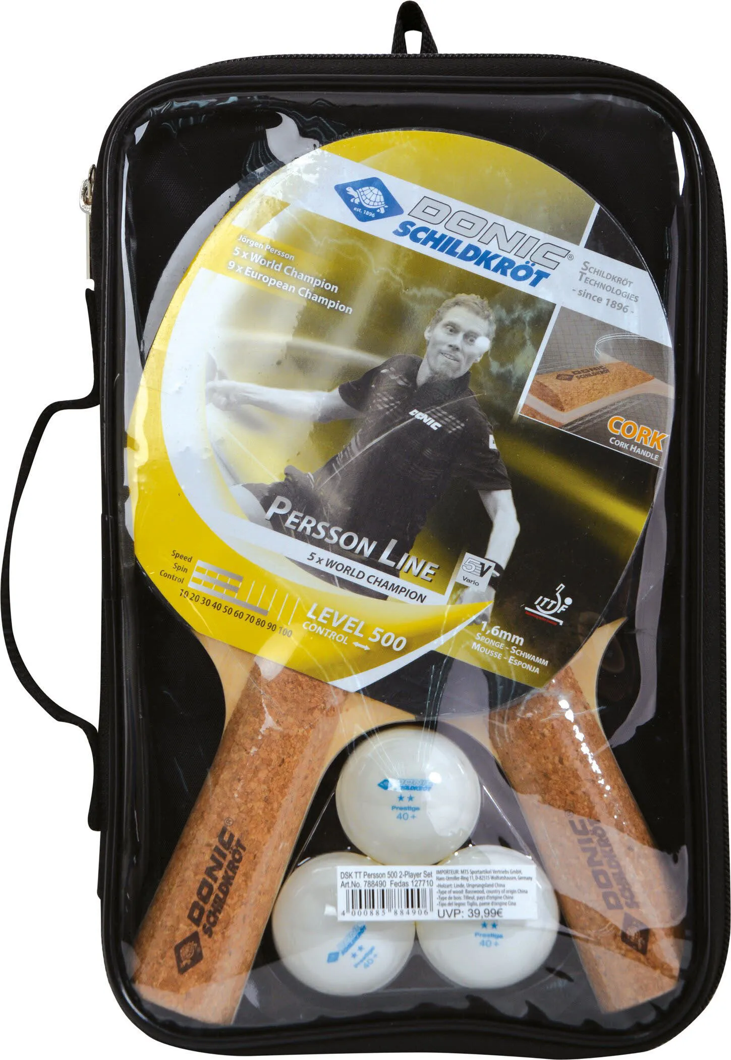 Donic Schildkröt Jörgen Persson Tischtennis-Set 2 Schläger 3 Bälle