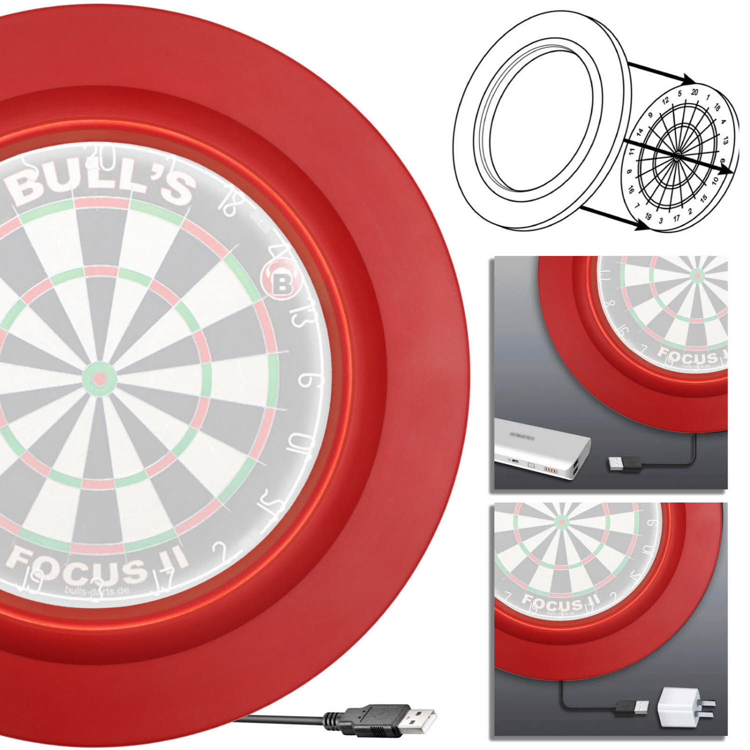 Embassy Sports Lightning LED PU Surround Dartboard Beleuchtung schwarz