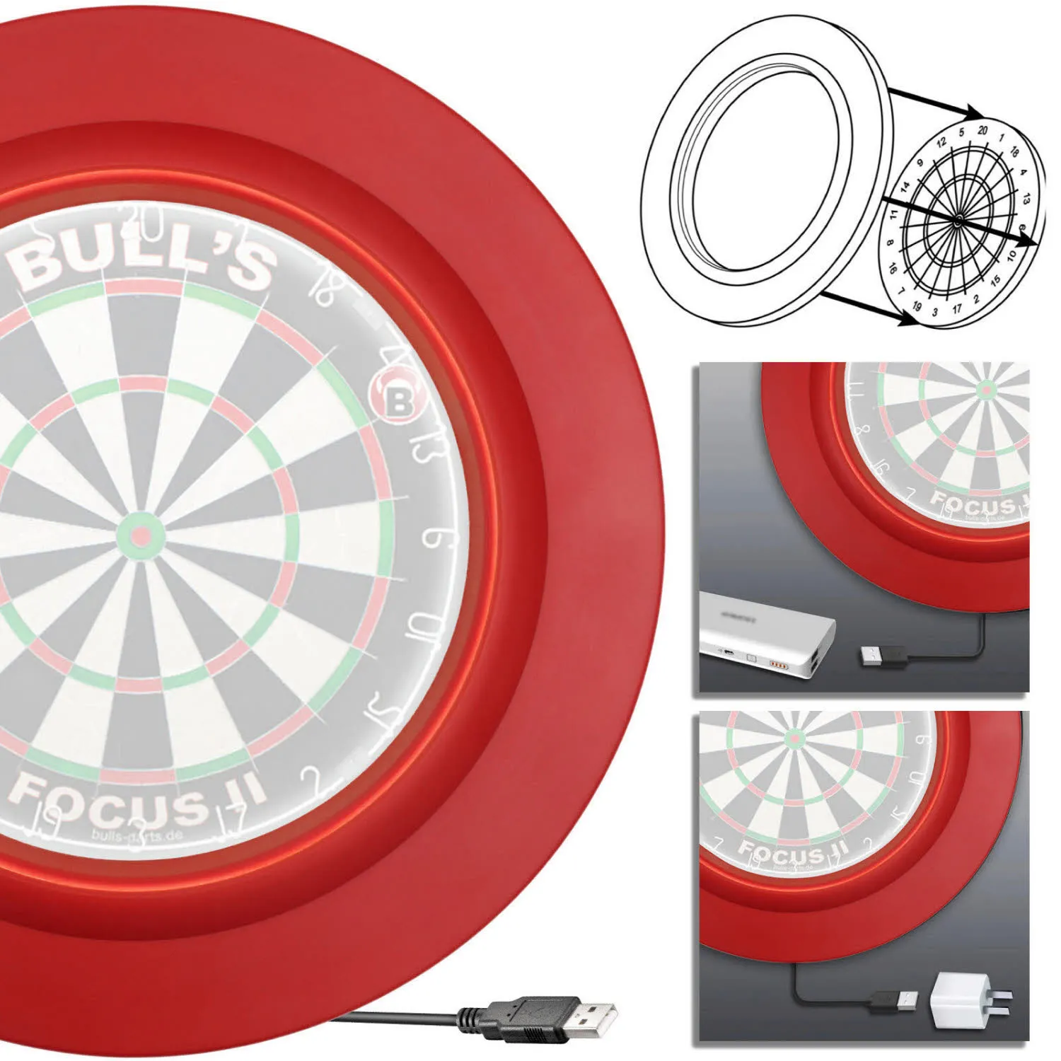 Embassy Sports Lightning LED PU Surround Dartboard Beleuchtung schwarz