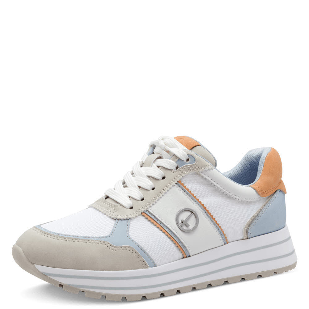 Tamaris Damen Schnürer Sneaker beige hellblau