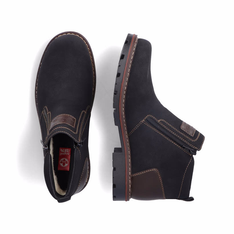 Rieker Herren Kurzstiefel Stiefelette Slipper gefüttert schwarz