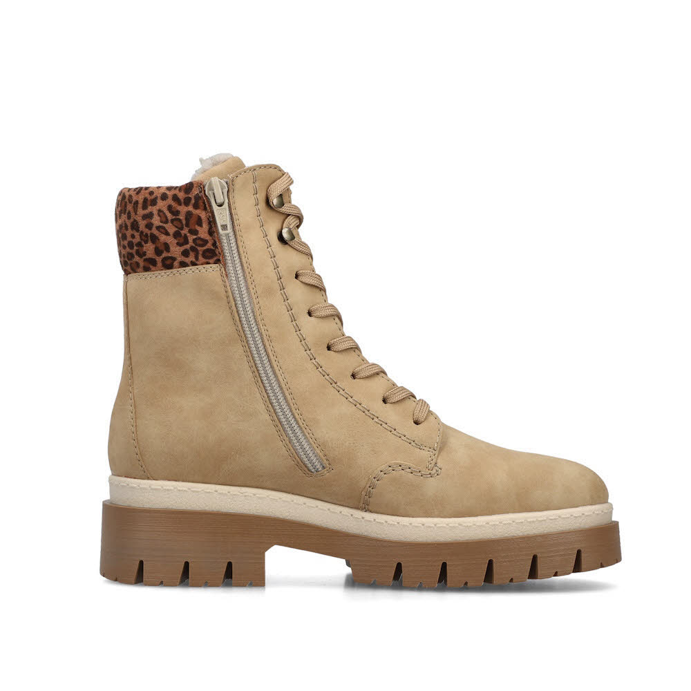 Rieker Schnürstiefel Damen Kurzstiefel Freizeitstiefel gefüttert beige