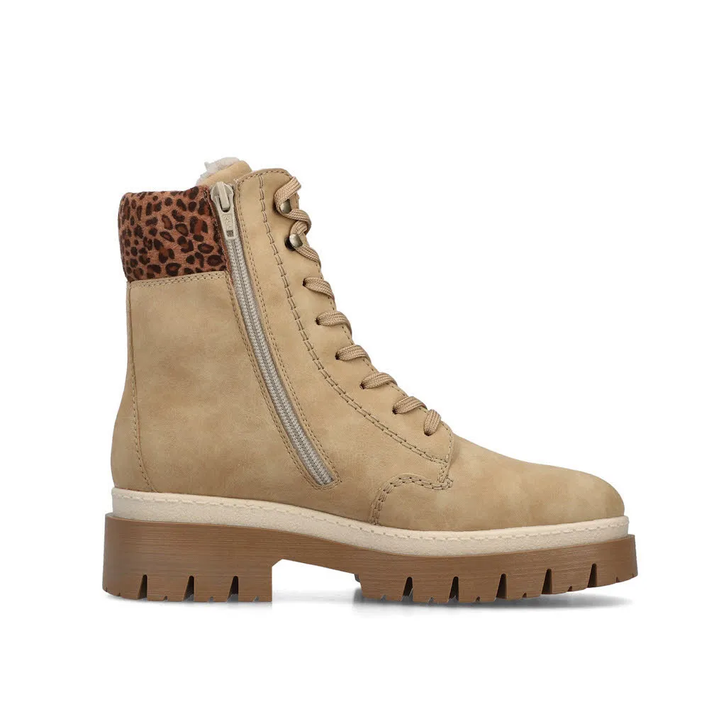 Rieker Schnürstiefel Damen Kurzstiefel Freizeitstiefel gefüttert beige
