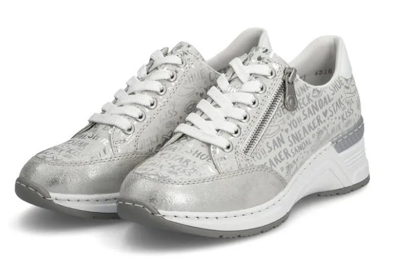 Rieker Damen Halbschuhe Sneaker Modeschuhe hellgrau silber
