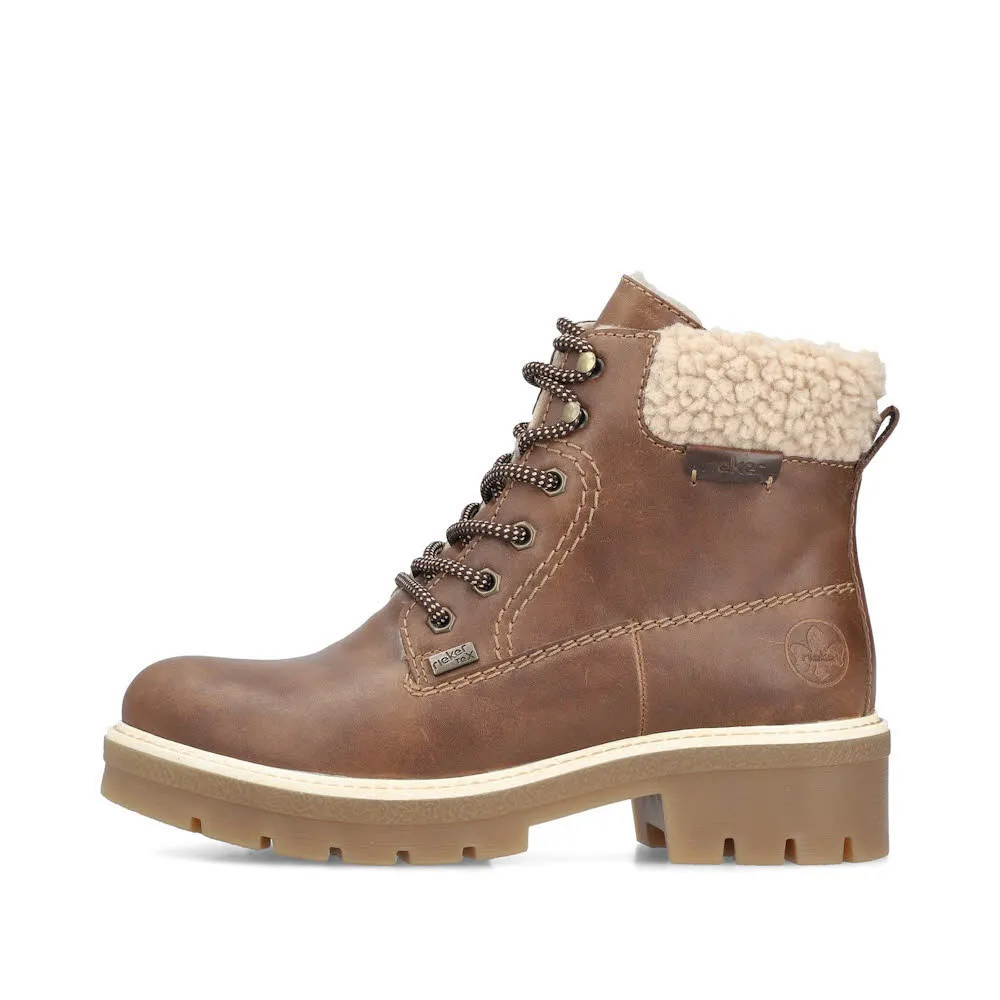 Rieker Damen Schnürstiefel Freizeitstiefel Stiefelette gefüttert braun