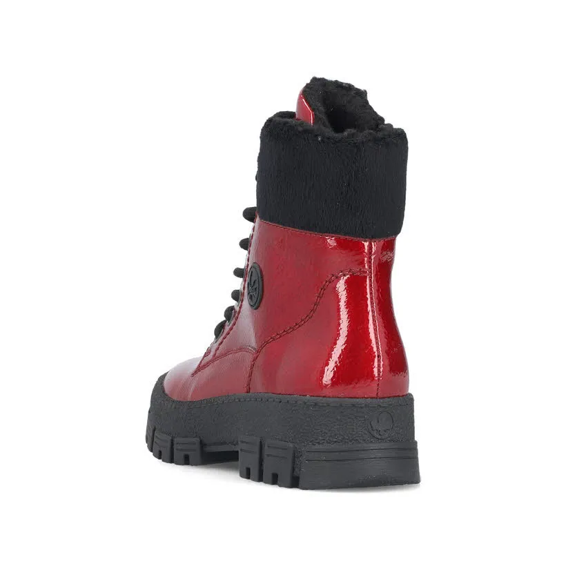 Rieker Biker Boots Damen Schnürstiefel Kurzstiefel gefüttert rot