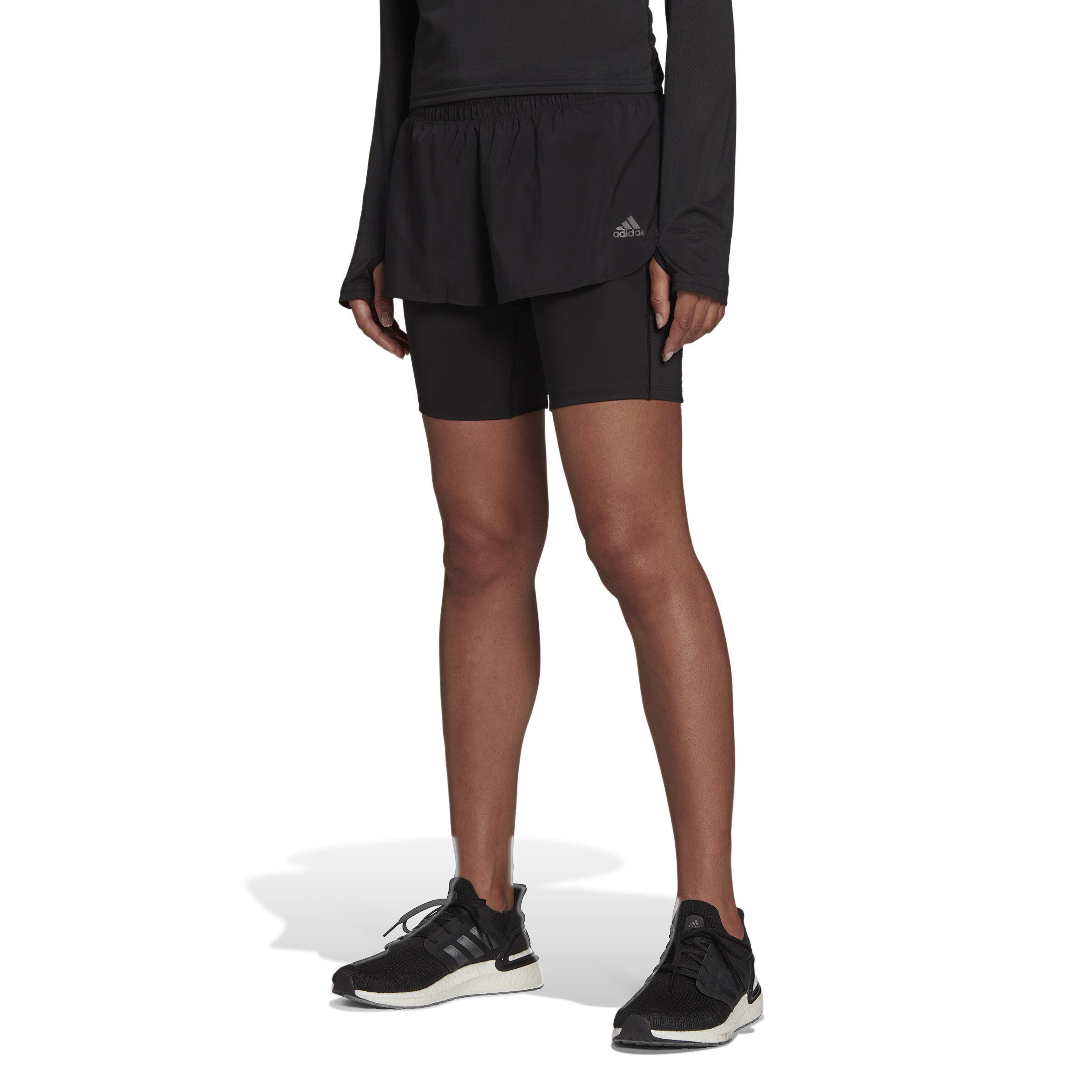 adidas Run Icons 2 in 1 Shorts Damen Laufhose Lauftights kurz schwarz