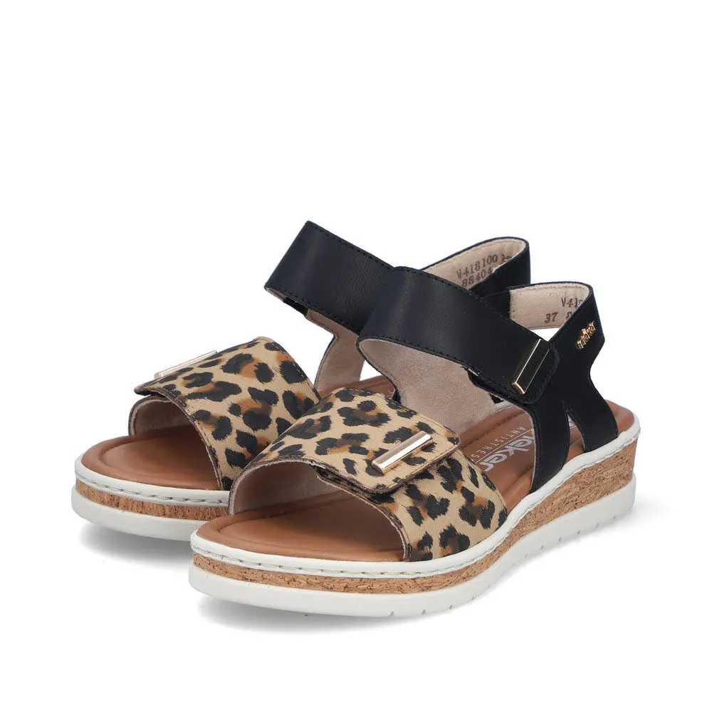 Rieker FSK Damen Riemchensandalen Sandaletten leoprint beige/schwarz