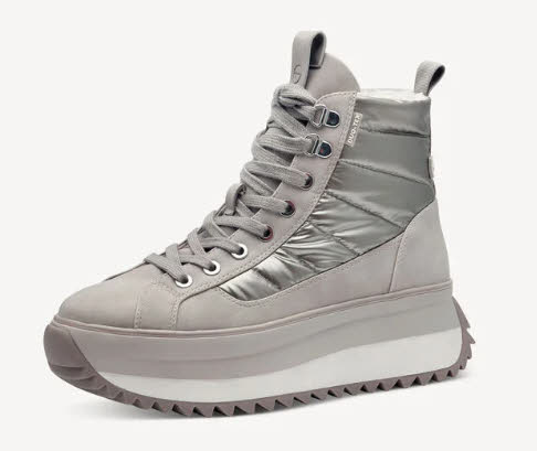 Tamaris Damen Boots Winterstiefeletten Schnürer graubeige