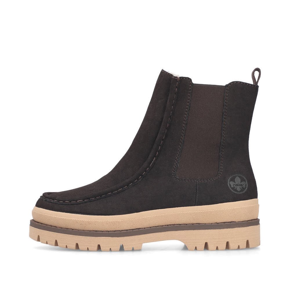 Rieker Chelsea Boots Damen Stiefelette Kurzstiefel Slipper gefüttert nougat/leinen