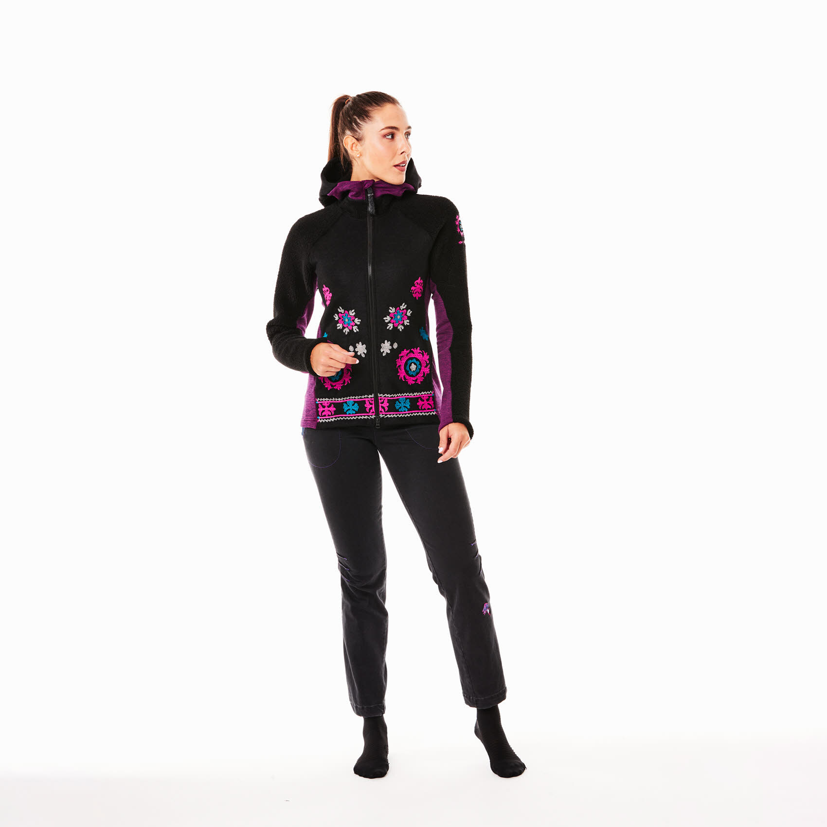 Crazy Idea JKT AROUND Fleecejacke Kapuzenjacke Damen schwarz pink