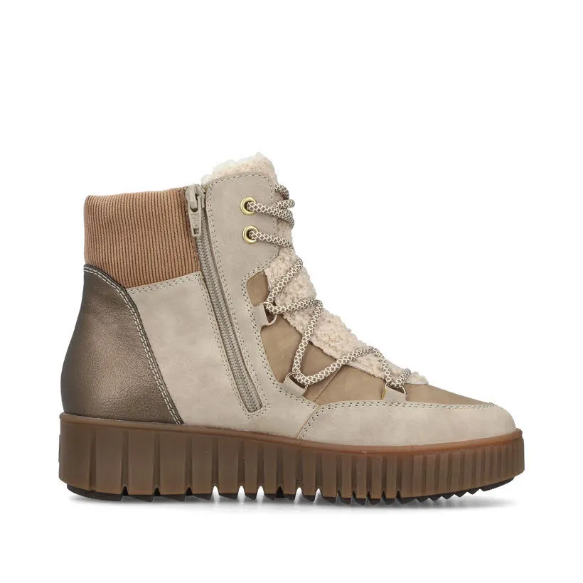 Rieker Damen Schnürstiefel Stiefelette gefüttert beige braun