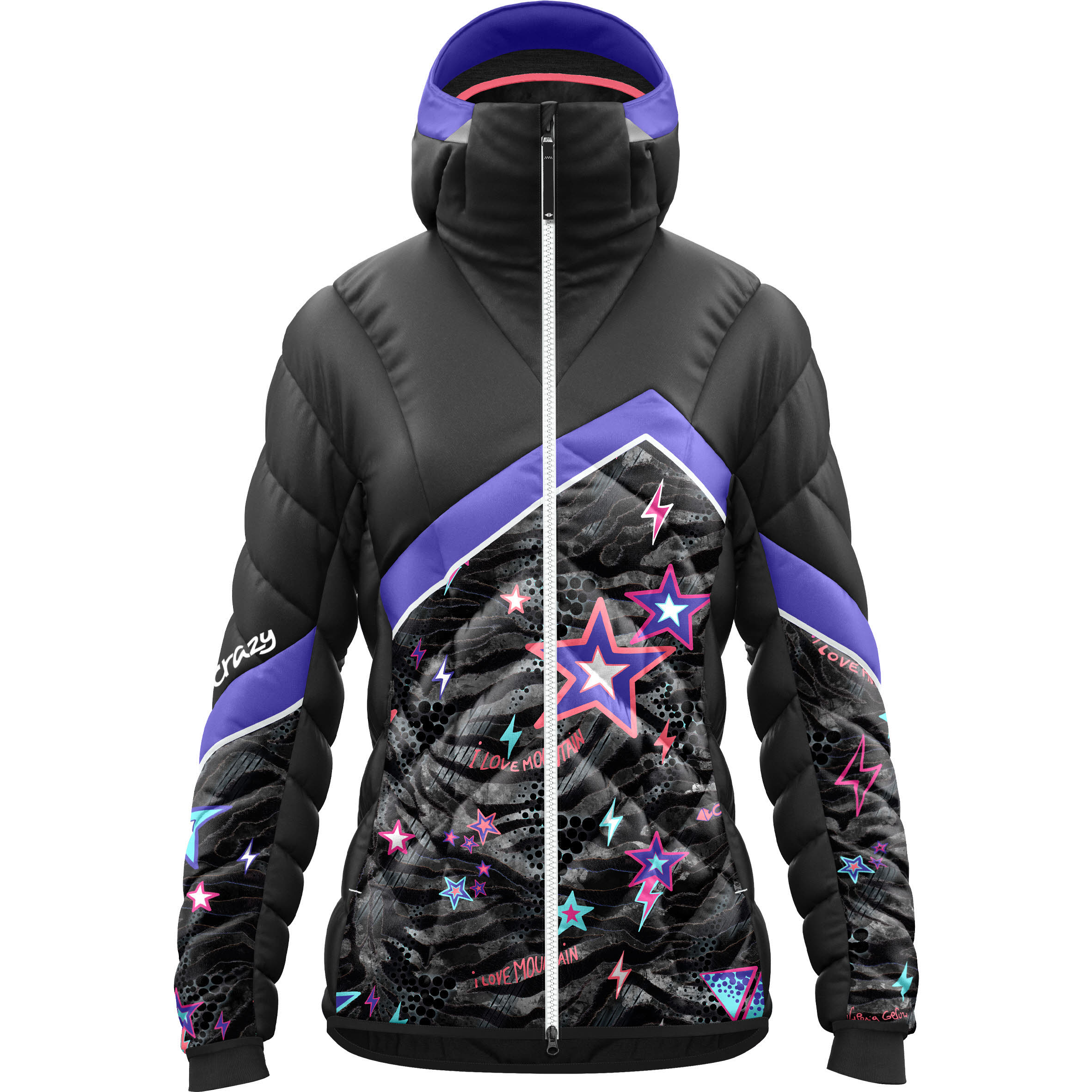 Crazy Idea Electra  Damen Jacke Daunenjacke Kapuzenjacke schwarz