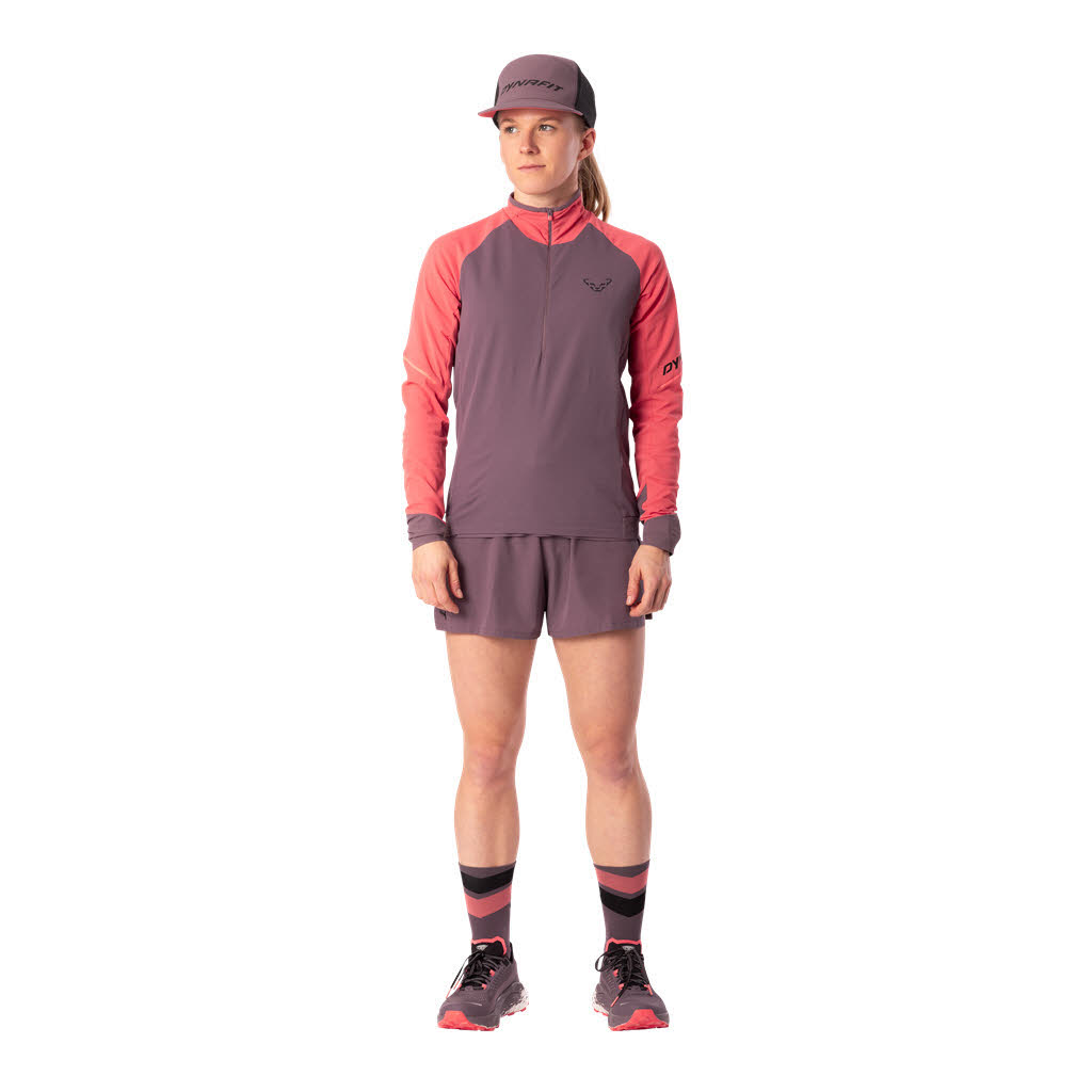 Dynafit Alpine Longsleeve Half Zip Tee Damen Longsleeve Laufshirt rosa