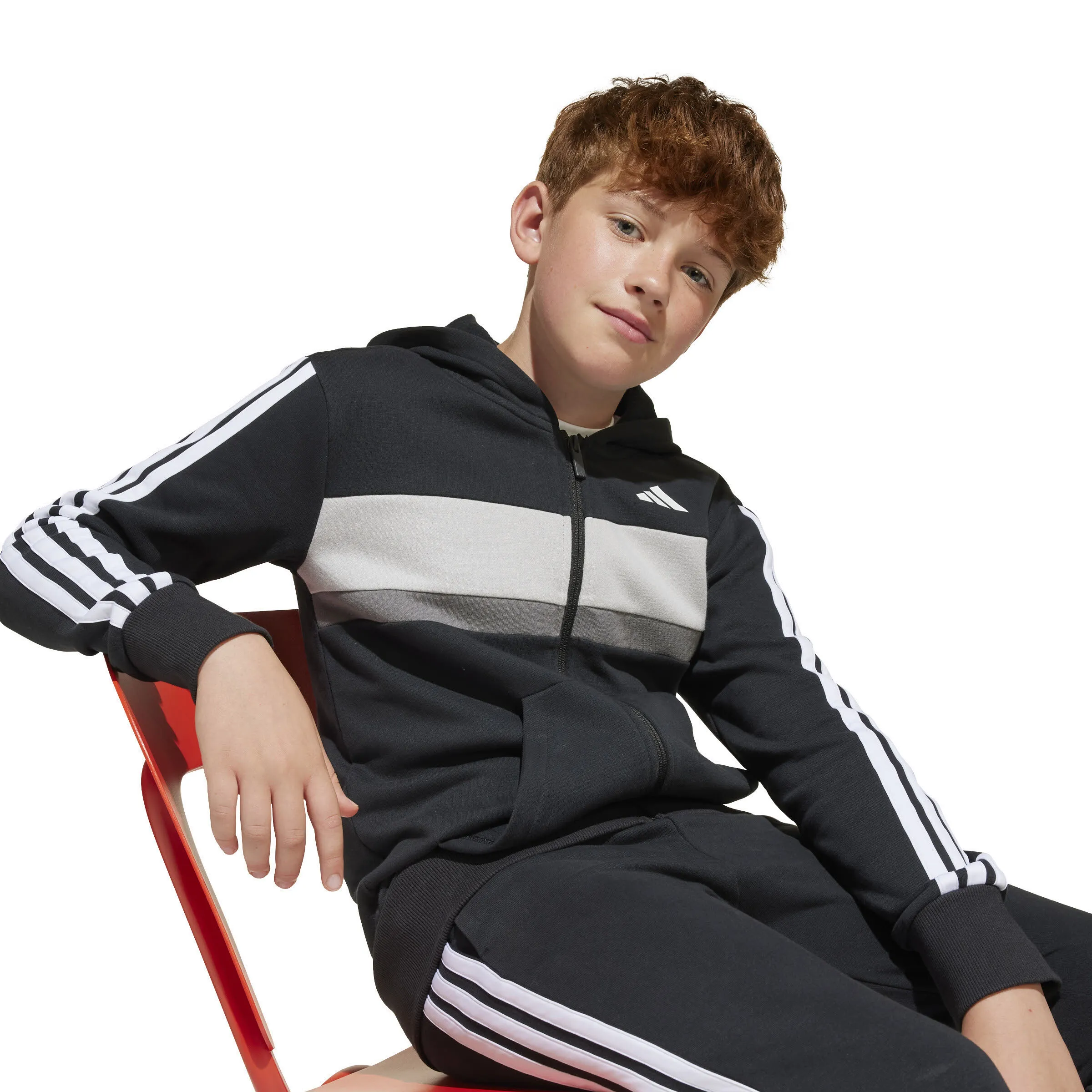 adidas J 3S Tib Fl Ts Kinder Trainingsanzug schwarz/weiß