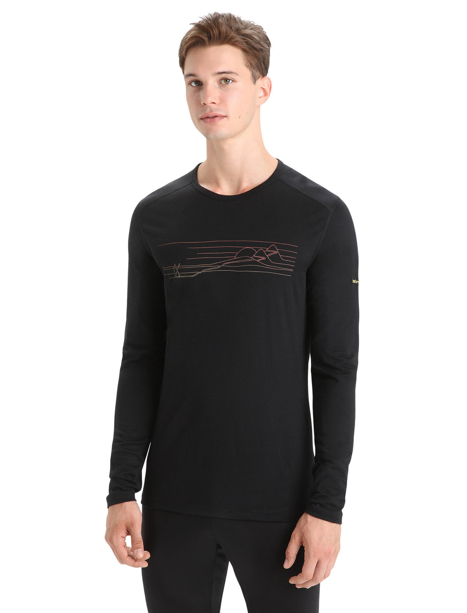 Icebreaker Merino 200 Oasis Herren Ski Stripes Langarmshirt Funktionsshirt schwarz