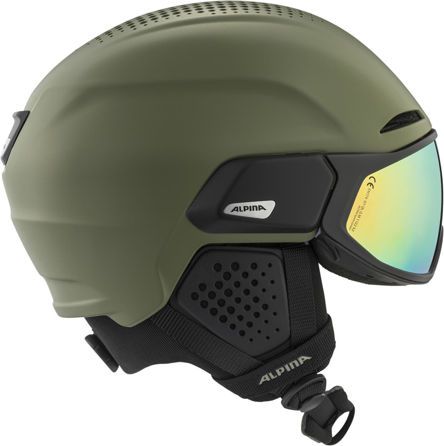 Alpina Alto Q-Lite Herren Skihelm Integriertes Visier grün