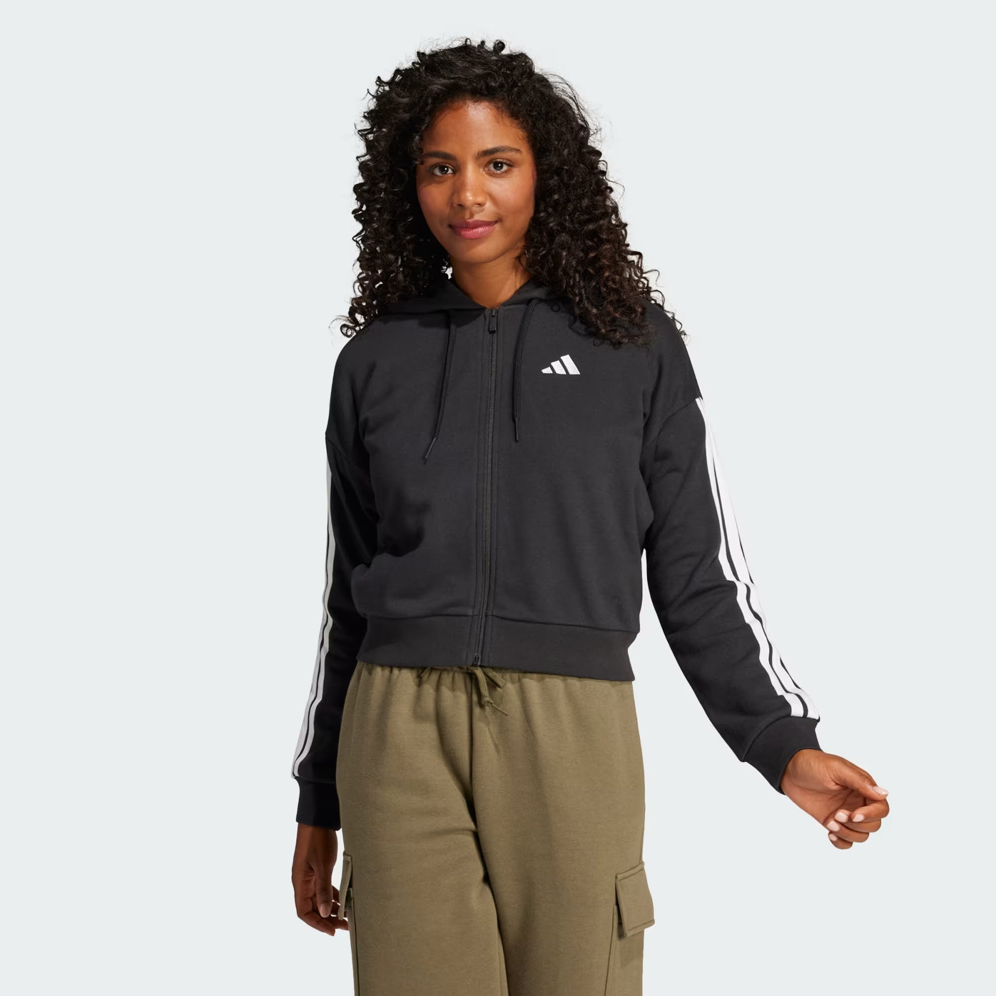 adidas Essentials 3-Streifen French Terry Kapuzenjacke Damen schwarz
