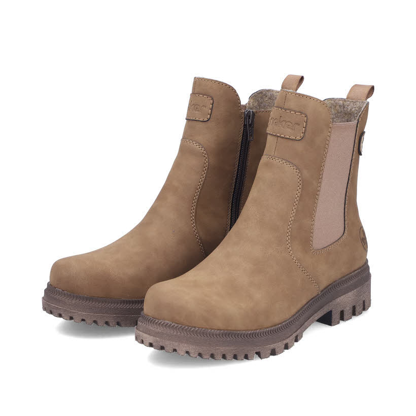 Rieker Chelsea Boots Damen Stiefelette Kurzstiefel wood