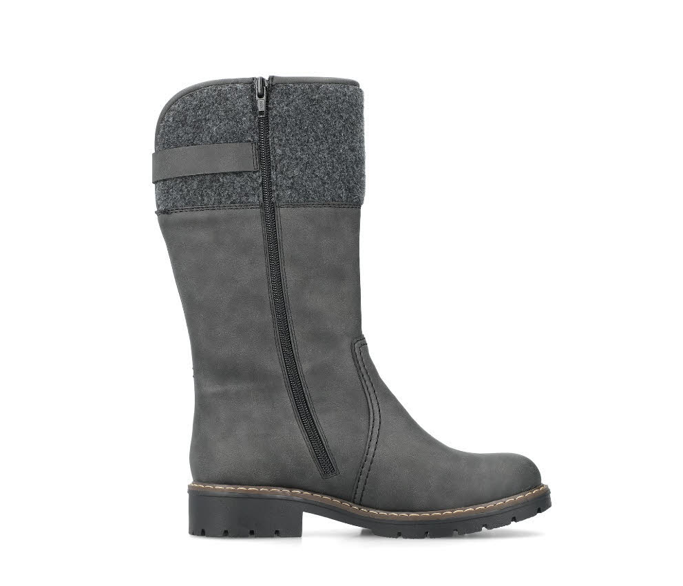 Rieker Damen Stiefel Hochschaftstiefel Slipper gefüttert grau