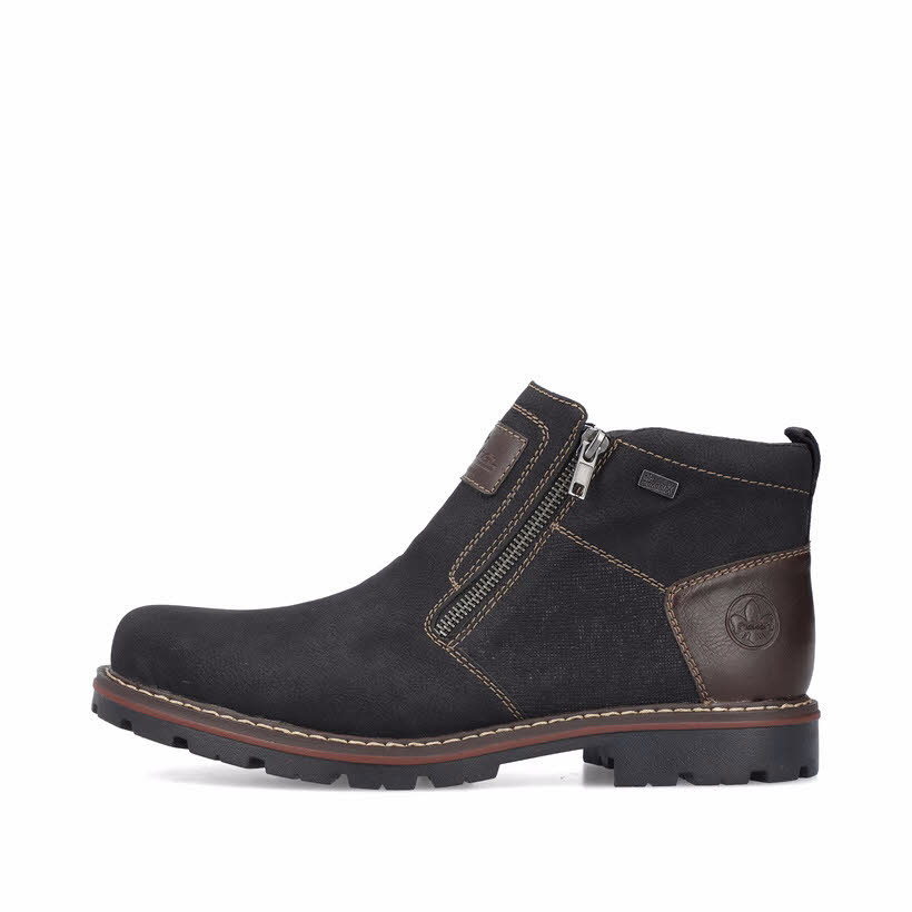 Rieker Herren Kurzstiefel Stiefelette Slipper gefüttert schwarz