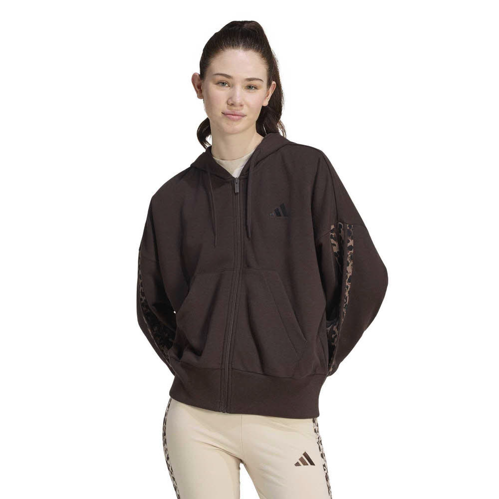 adidas ESSENTIALS ANIMAL PRINT Damen Hoodie Kapuzenjacke braun leo-print