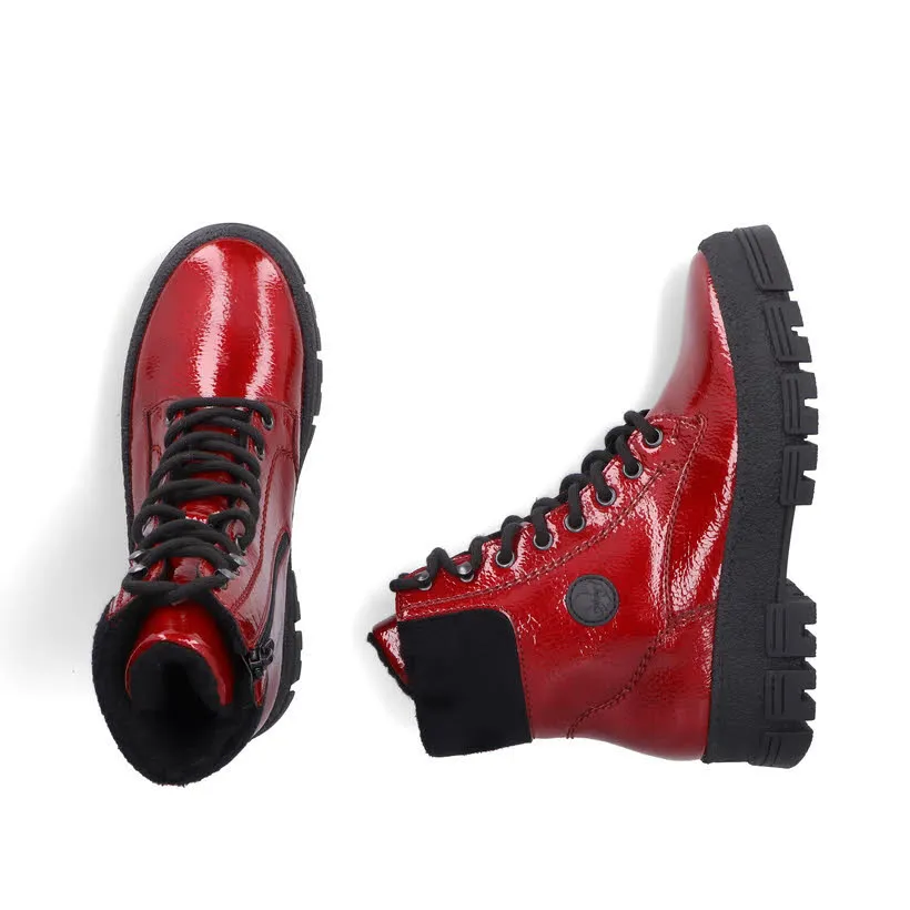 Rieker Biker Boots Damen Schnürstiefel Kurzstiefel gefüttert rot