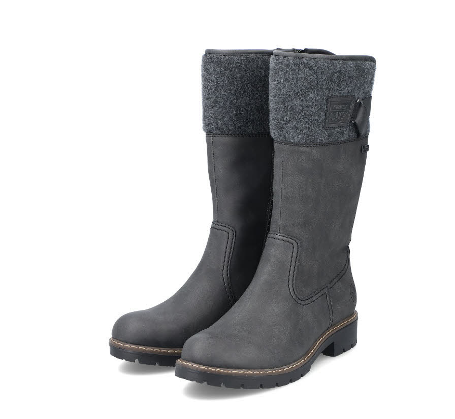 Rieker Damen Stiefel Hochschaftstiefel Slipper gefüttert grau