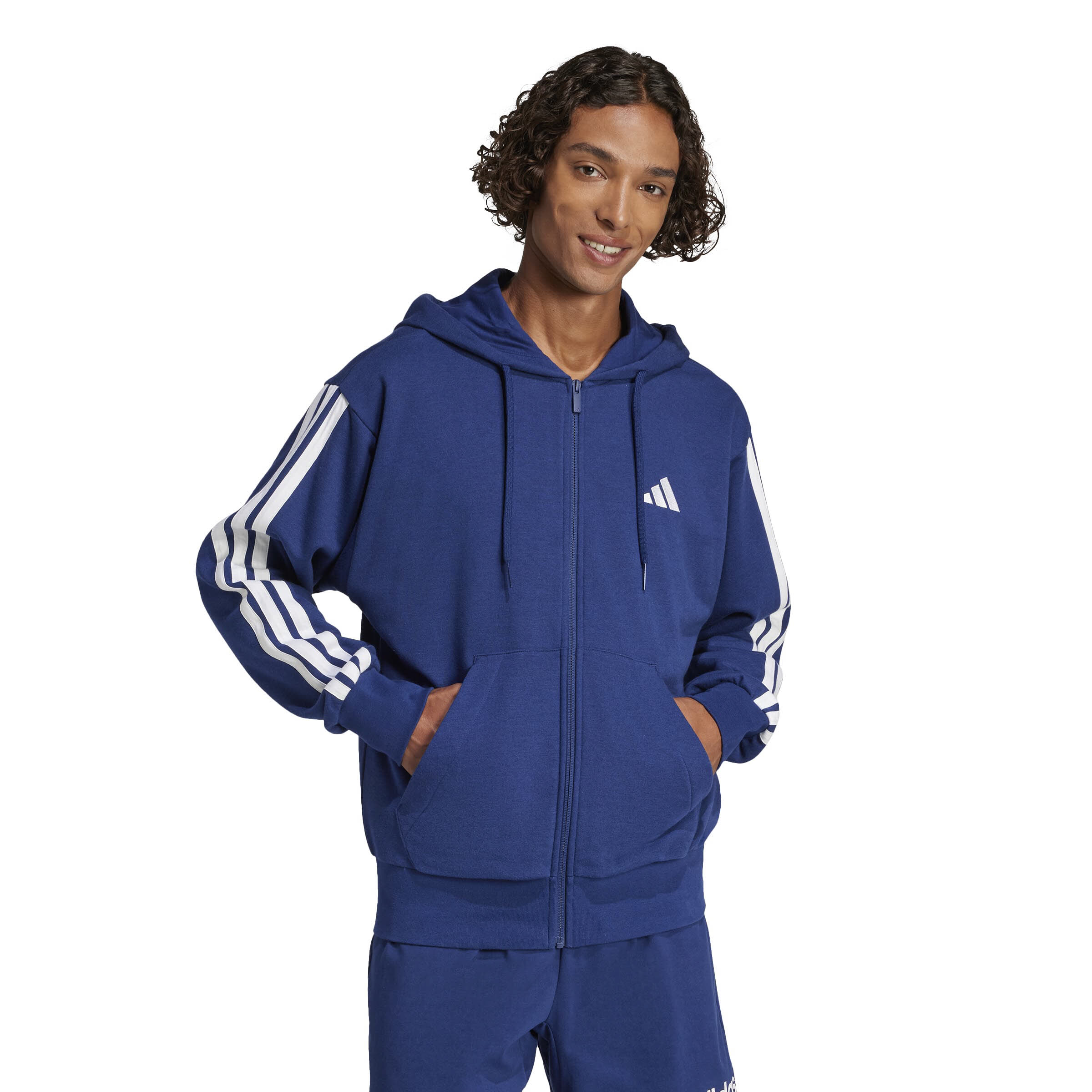 adidas Essentials 3-Streifen French Terry Kapuzenjacke Herren blau